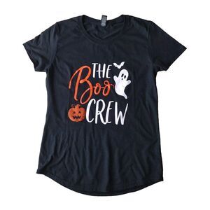 Gildan T Shirt Woman's M Black Orange Short Sleeve‎ Halloween Graphic Glitter